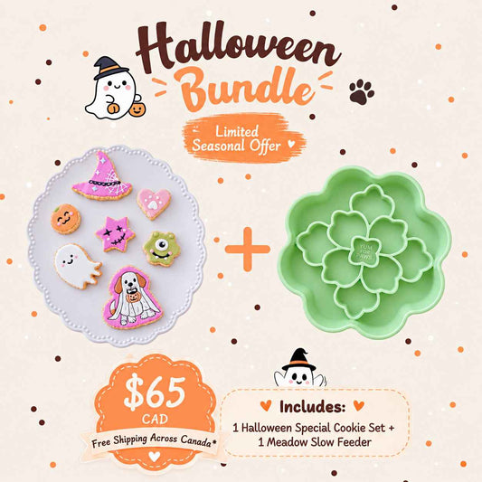 Limited Halloween dog bundle with meadow green slow feeder and festive cookie assortment
